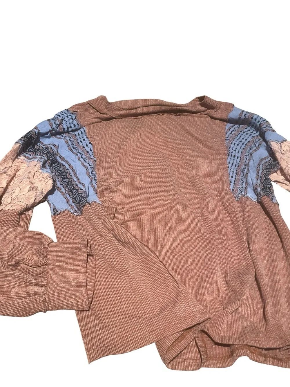 Ces Femme size large Women's Rust Brown Knit Sweater with Lace Accent